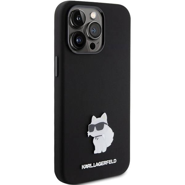 KARL LAGERFERD ETUI SILICONE CHOUPETTE METAL PIN do iPhone 15 Pro Max 