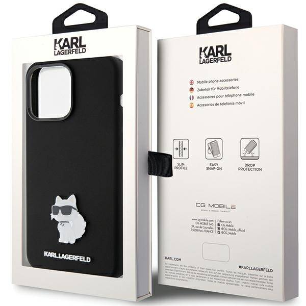 KARL LAGERFERD ETUI SILICONE CHOUPETTE METAL PIN do iPhone 15 Pro Max 