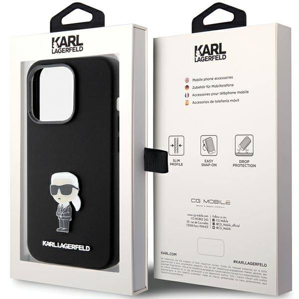 KARL LAGERFERD  ETUI SILICONE IKONIK METAL PIN do iPhone 15 Pro 