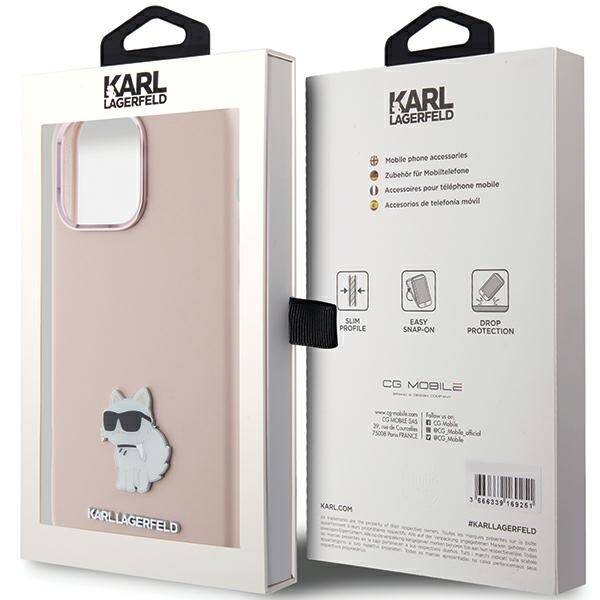 KARL LAGERFERD ETUI SILICONE IKONIK METAL PIN do iPhone 15 Pro 