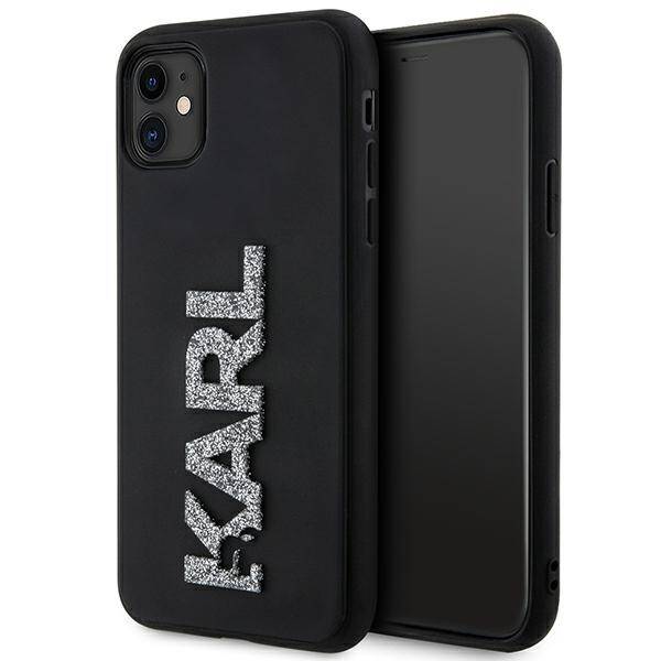 Karl Lagerfeld 3D Rubber Glitter Logo | Etui do iPhone 11 - BLACK