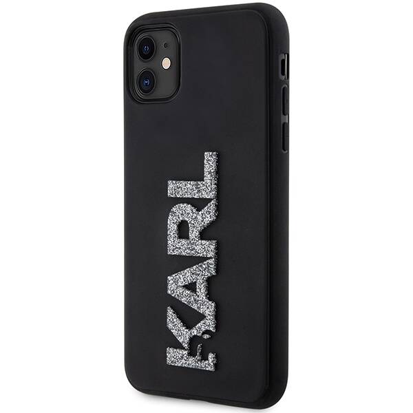 Karl Lagerfeld 3D Rubber Glitter Logo | Etui do iPhone 11 - BLACK