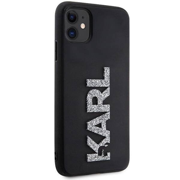 Karl Lagerfeld 3D Rubber Glitter Logo | Etui do iPhone 11 - BLACK