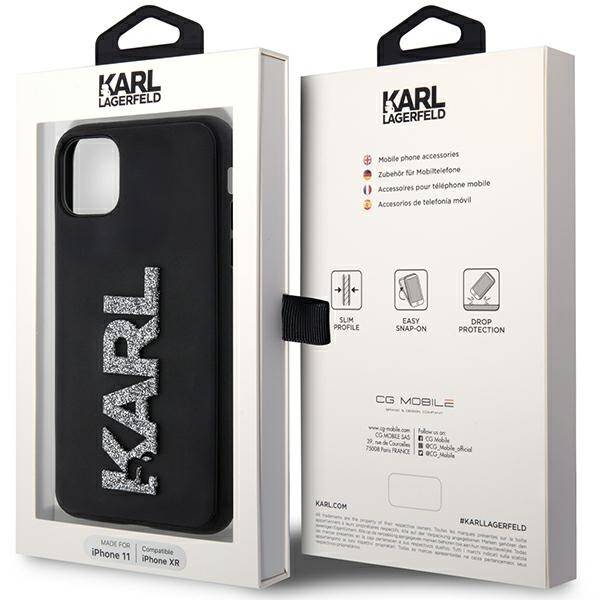 Karl Lagerfeld 3D Rubber Glitter Logo | Etui do iPhone 11 - BLACK