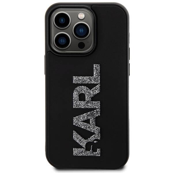 Karl Lagerfeld 3D Rubber Glitter Logo | Etui do iPhone 15 Pro - BLACK