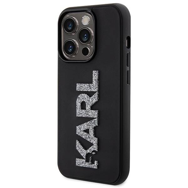 Karl Lagerfeld 3D Rubber Glitter Logo | Etui do iPhone 15 Pro - BLACK