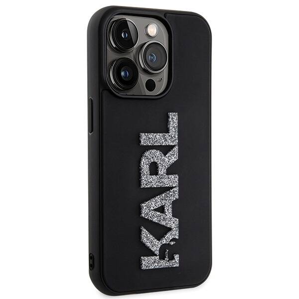 Karl Lagerfeld 3D Rubber Glitter Logo | Etui do iPhone 15 Pro - BLACK