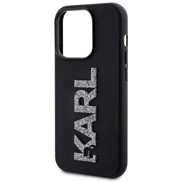 Karl Lagerfeld 3D Rubber Glitter Logo | Etui do iPhone 15 Pro - BLACK