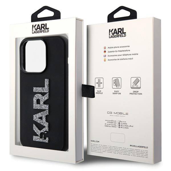 Karl Lagerfeld 3D Rubber Glitter Logo | Etui do iPhone 15 Pro - BLACK