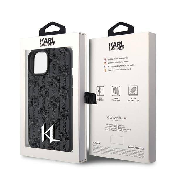 Karl Lagerfeld ETUI LEATHER MONOGRAM HOT STAMP METAL LOGO do iPhone 15 / 14 / 13