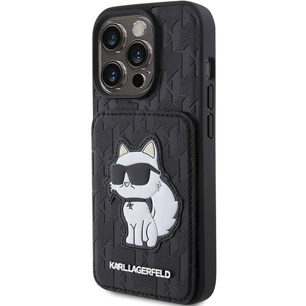 Karl Lagerfeld ETUI SAFFIANO MONOGRAM CARDSLOT & STAND CHOUPETTE do iPhone 15 Pro Max