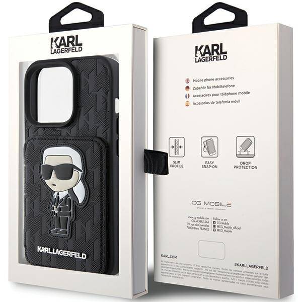 Karl Lagerfeld ETUI SAFFIANO MONOGRAM CARDSLOT & STAND IKONIK do iPhone 15 Pro