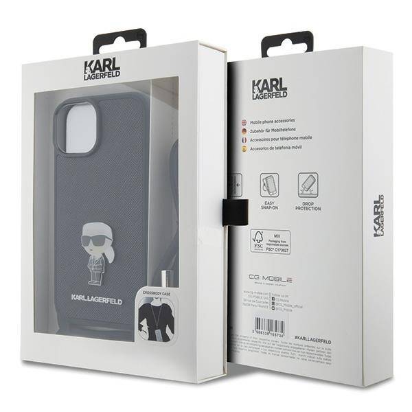 Karl Lagerfeld ETUI SAFFIANO MONOGRAM METAL PIN KARL & CHOUPETTE do iPhone 15 / 14 / 13