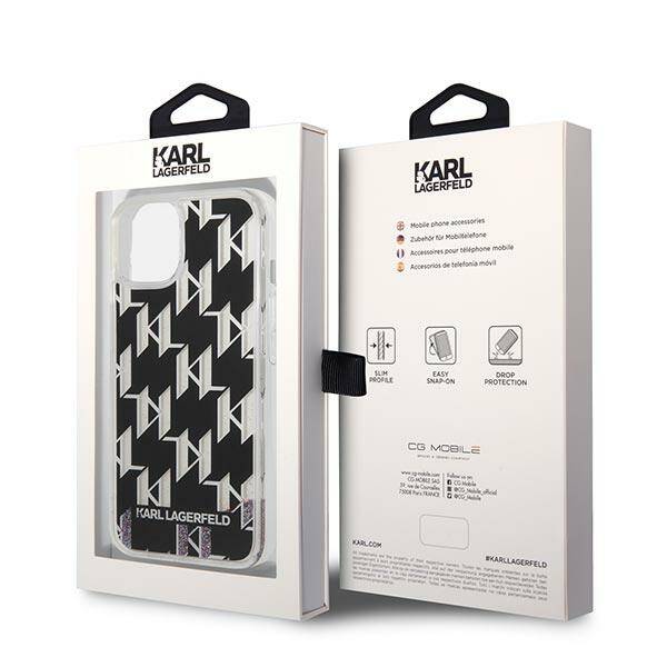 Karl Lagerfeld Glitter Liquid Monogram | Etui do iPhone 14 Plus - BLACK