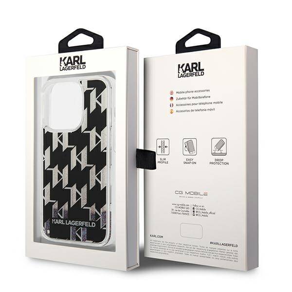 Karl Lagerfeld Glitter Liquid Monogram | Etui do iPhone 14 Pro - BLACK