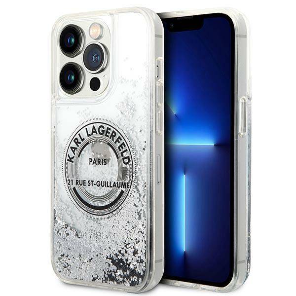 Karl Lagerfeld Glitter Liquid RSG | Etui do iPhone 14 Pro - SILVER