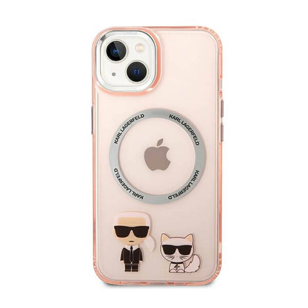 Karl Lagerfeld Hard Case Karl & Choupette Aluminium MagSafe | Etui do iPhone 14 Plus - PINK