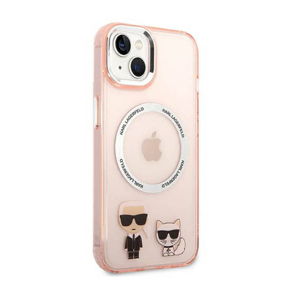 Karl Lagerfeld Hard Case Karl & Choupette Aluminium MagSafe | Etui do iPhone 14 Plus - PINK