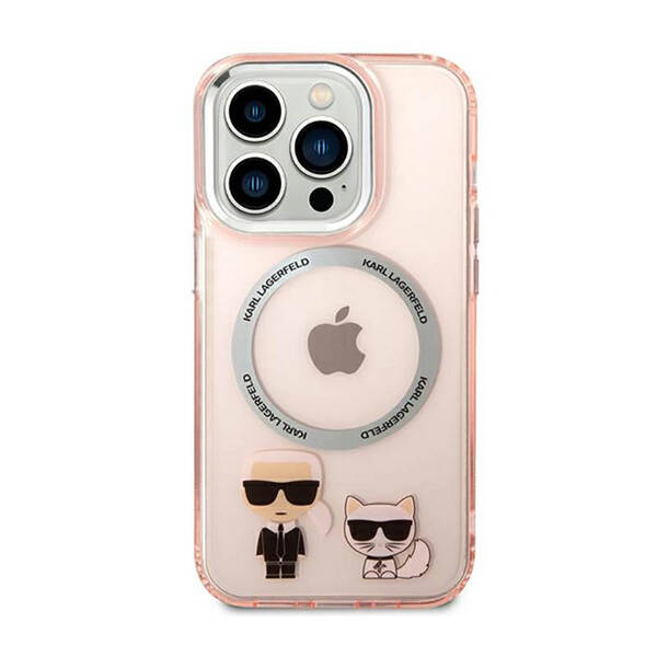 Karl Lagerfeld Hard Case Karl & Choupette Aluminium MagSafe | Etui do iPhone 14 Pro - PINK