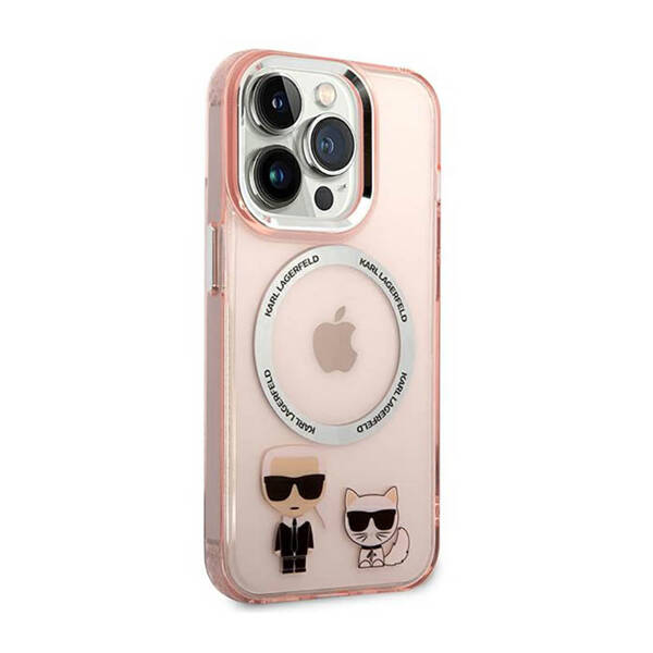 Karl Lagerfeld Hard Case Karl & Choupette Aluminium MagSafe | Etui do iPhone 14 Pro - PINK