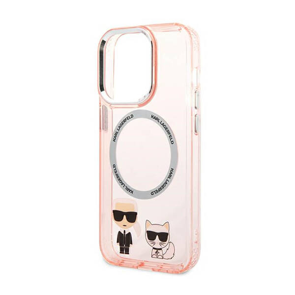 Karl Lagerfeld Hard Case Karl & Choupette Aluminium MagSafe | Etui do iPhone 14 Pro - PINK