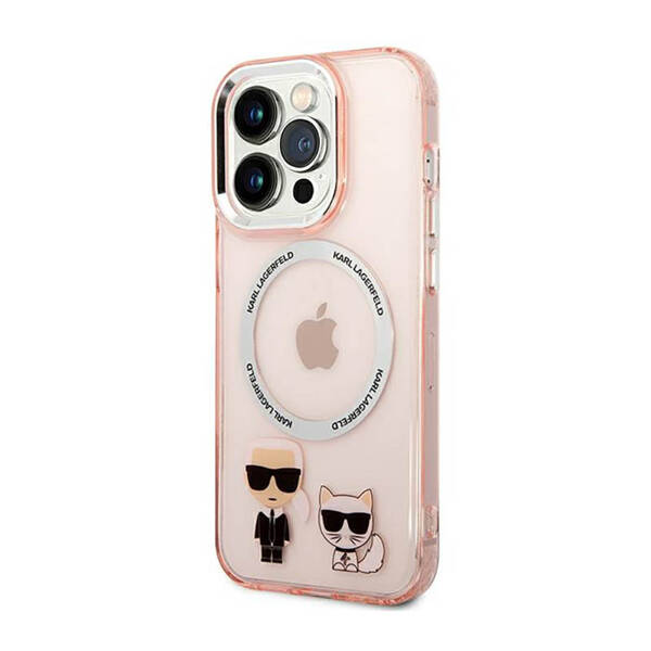 Karl Lagerfeld Hard Case Karl & Choupette Aluminium MagSafe | Etui do iPhone 14 Pro - PINK