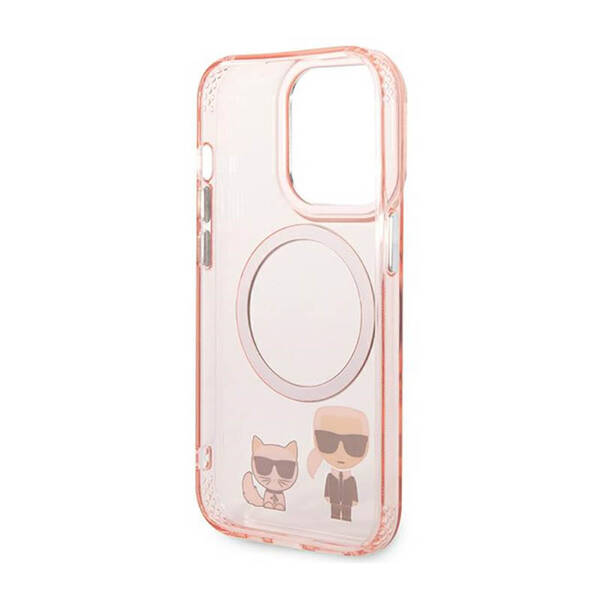 Karl Lagerfeld Hard Case Karl & Choupette Aluminium MagSafe | Etui do iPhone 14 Pro - PINK