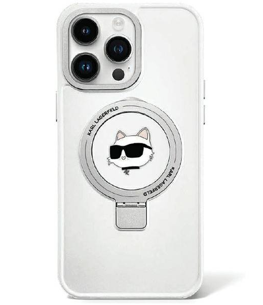 Karl Lagerfeld Hard Case Ring Stand Choupette Head MagSafe | Etui do iPhone 15 Pro - WHITE