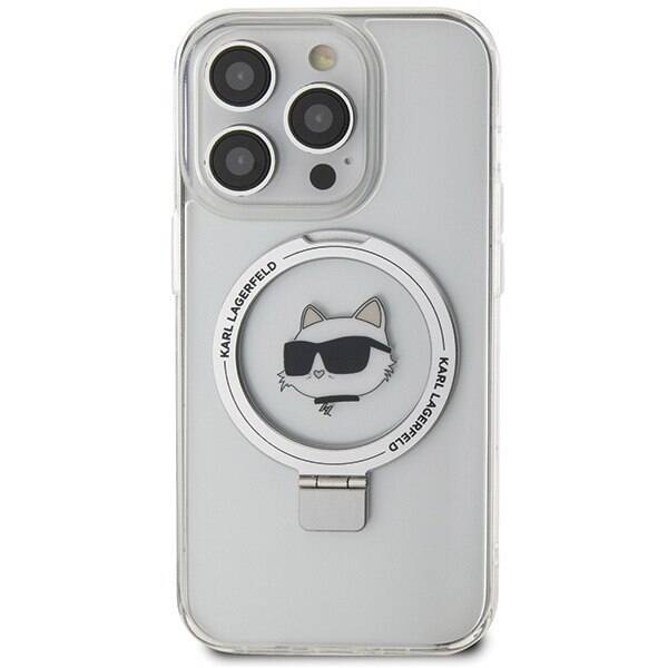 Karl Lagerfeld Hard Case Ring Stand Choupette Head MagSafe | Etui do iPhone 15 Pro - WHITE