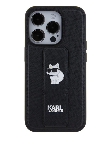 Karl Lagerfeld HardCase Gripstand Saffiano Choupette Pins | Etui do iPhone 14 Pro Max - BLACK