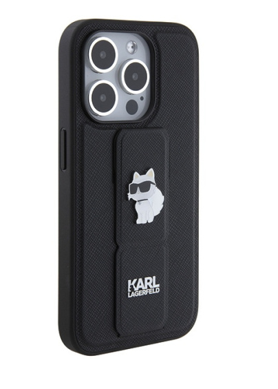 Karl Lagerfeld HardCase Gripstand Saffiano Choupette Pins | Etui do iPhone 14 Pro Max - BLACK