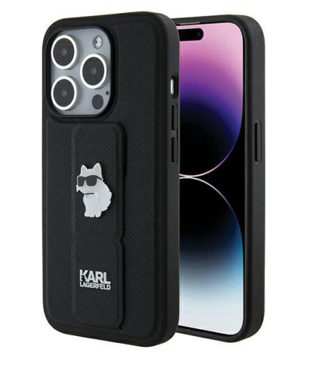 Karl Lagerfeld HardCase Gripstand Saffiano Choupette Pins | Etui do iPhone 14 Pro Max - BLACK