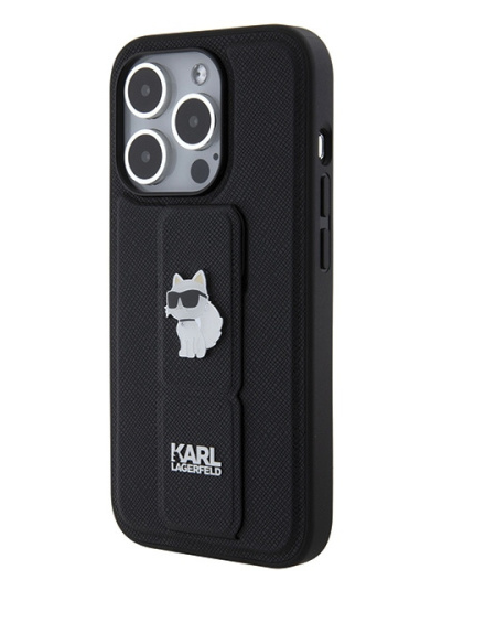 Karl Lagerfeld HardCase Gripstand Saffiano Choupette Pins | Etui do iPhone 14 Pro Max - BLACK