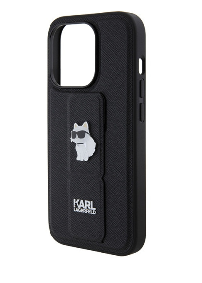 Karl Lagerfeld HardCase Gripstand Saffiano Choupette Pins | Etui do iPhone 14 Pro Max - BLACK