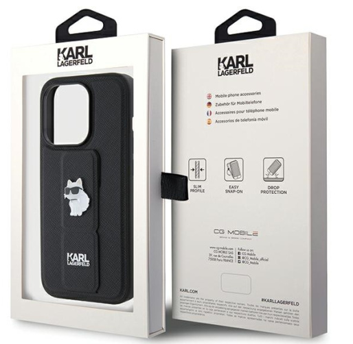 Karl Lagerfeld HardCase Gripstand Saffiano Choupette Pins | Etui do iPhone 14 Pro Max - BLACK