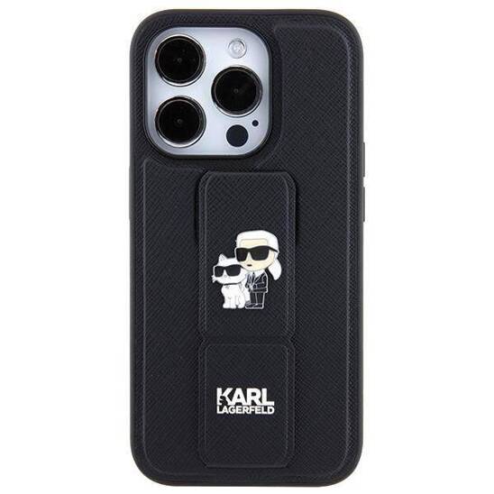 Karl Lagerfeld HardCase Gripstand Saffiano Karl&Choupette Pins | Etui do iPhone 13 Pro Max - BLACK