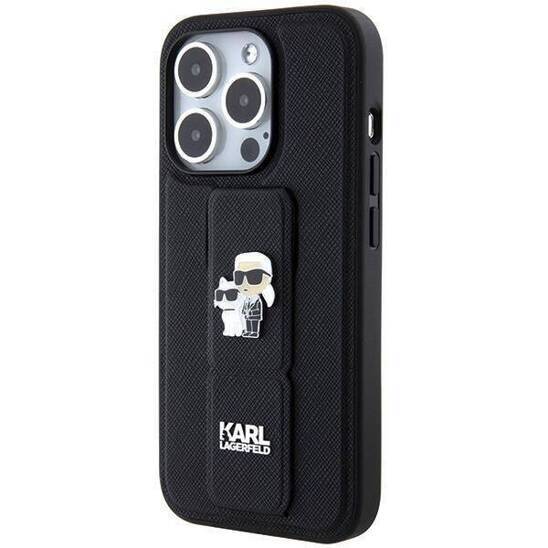 Karl Lagerfeld HardCase Gripstand Saffiano Karl&Choupette Pins | Etui do iPhone 13 Pro Max - BLACK