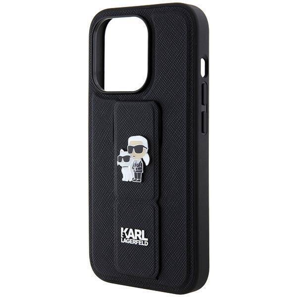 Karl Lagerfeld HardCase Gripstand Saffiano Karl&Choupette Pins | Etui do iPhone 13 Pro Max - BLACK