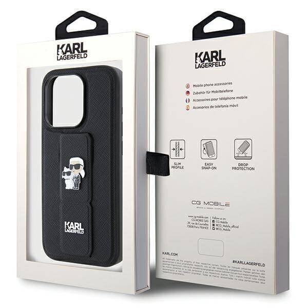 Karl Lagerfeld HardCase Gripstand Saffiano Karl&Choupette Pins | Etui do iPhone 13 Pro Max - BLACK