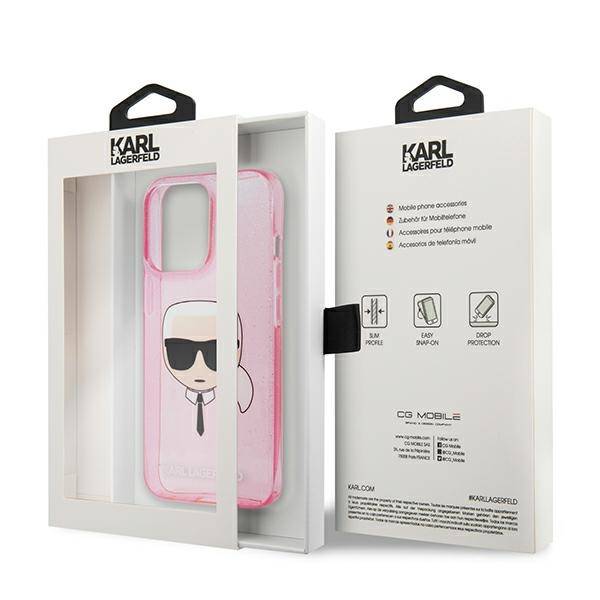 Karl Lagerfeld Head Glitter | Etui do iPhone 13 Pro Max - PINK