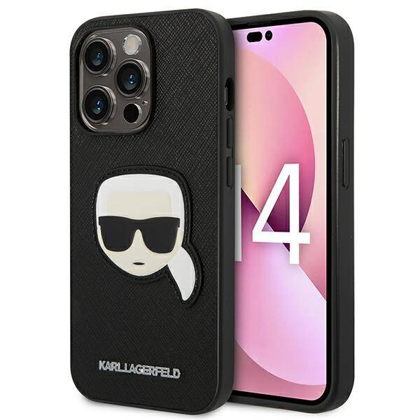 Karl Lagerfeld Saffiano Head Patch | Etui do iPhone 14 Pro - BLACK