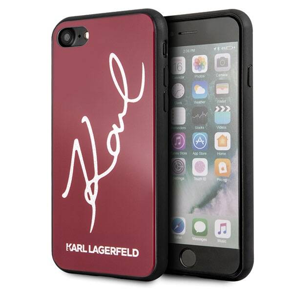 Karl Lagerfeld Signature Glitter | Etui do iPhone SE2022/20/8/7 - RED