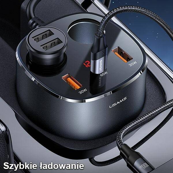 ŁADOWARKA SAMOCHODOWA ROZGAŁĘŹNIK USAMS 2xUSB-A / 1xUSB-C C28 245W