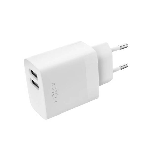 ŁADOWARKA SIECIOWA FIXED 2XUSB + KABEL USB-A/LIGHTNING 1 METR MFI 17W BIAŁY