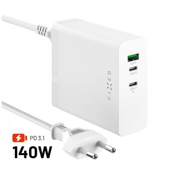 ŁADOWARKA SIECIOWA FIXED GAN 2XUSB-C + 1XUSB-A PD 3.1 140 W BIAŁA