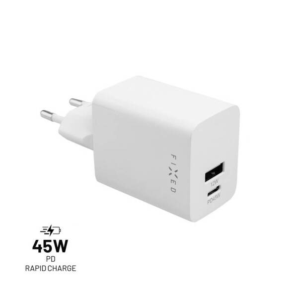 ŁADOWARKA SIECIOWA FIXED MINI 1XUSB-C 1XUSB 45 W BIAŁA