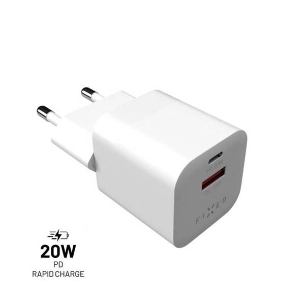 ŁADOWARKA SIECIOWA FIXED MINI 1XUSB-C + 1XUSB-A PD QC 3.0 20W BIAŁA