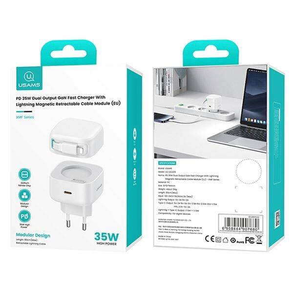 ŁADOWARKA SIECIOWA Z KABLEM  LIGHTNING USAMS 1xUSB 35W WHITE