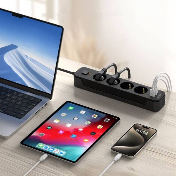 LISTWA SIECIOWA TECH-PROTECT 2 USB 1 USB-C & 4 GNIAZDA 200CM