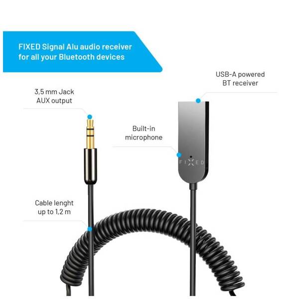 ODBIORNIK AUDIO BLUETOOTH FIXED SIGNAL ALU Z WBUDOWANYM MIKROFONEM, SZARY